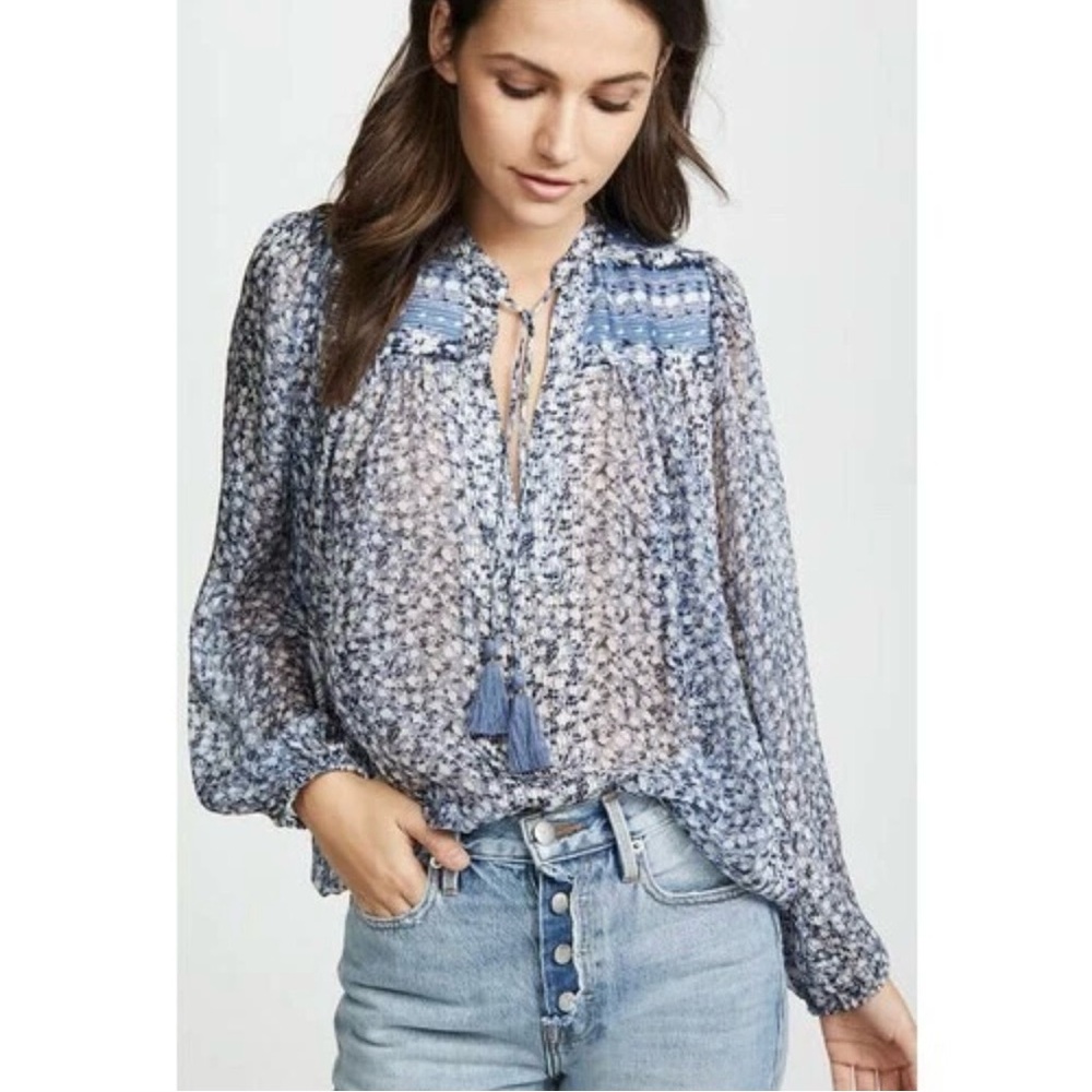 Ulla Johnson Constance Blouse Sky Blue Floral Silk
